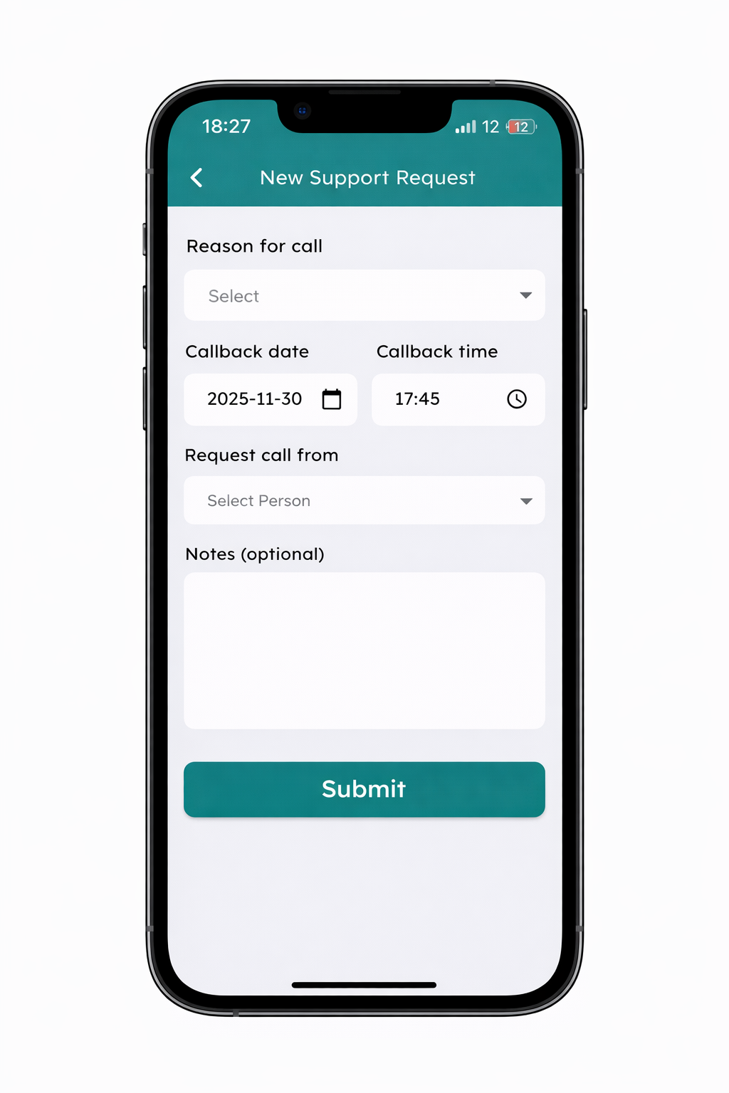 Schedule a call screen