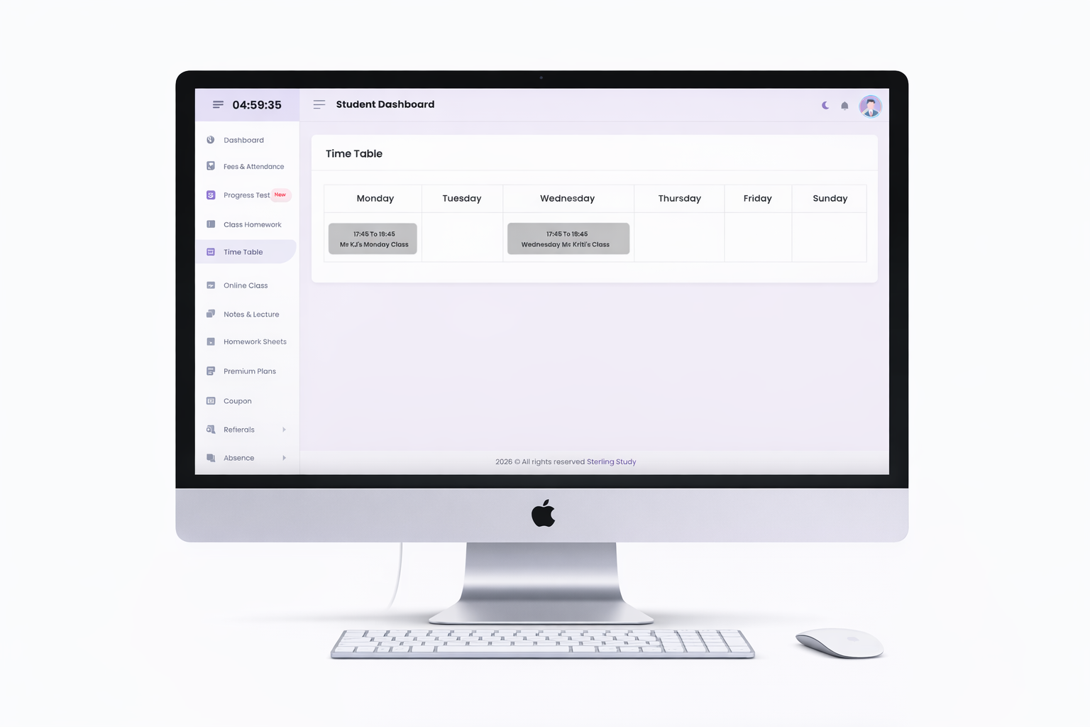 Portal timetable screen
