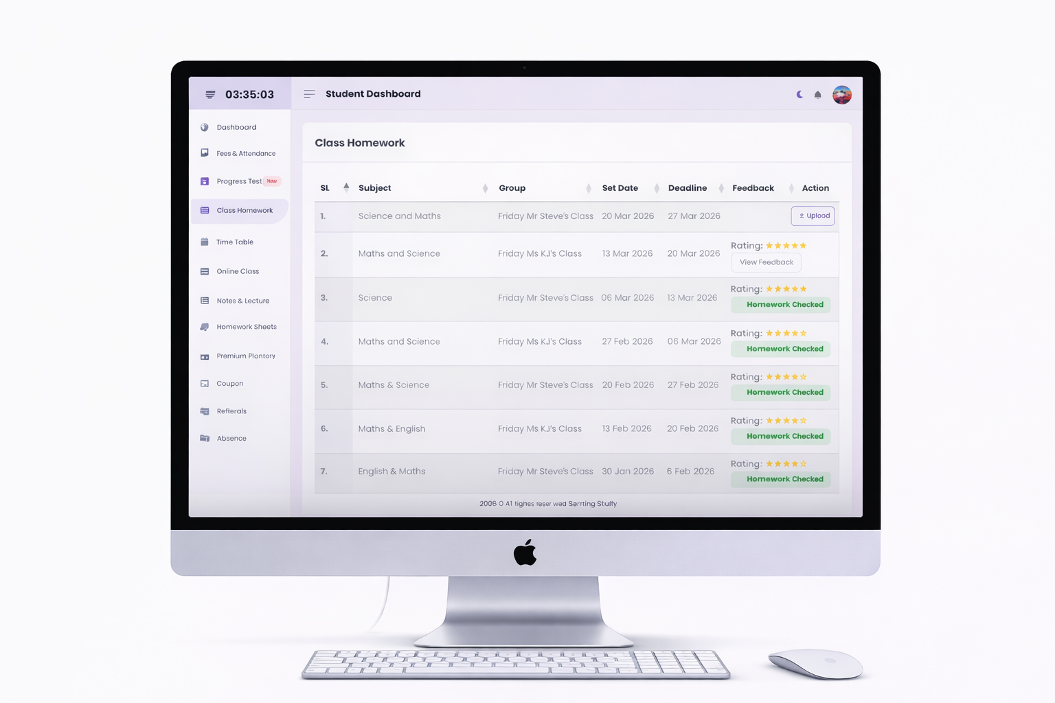 Portal class homework screen