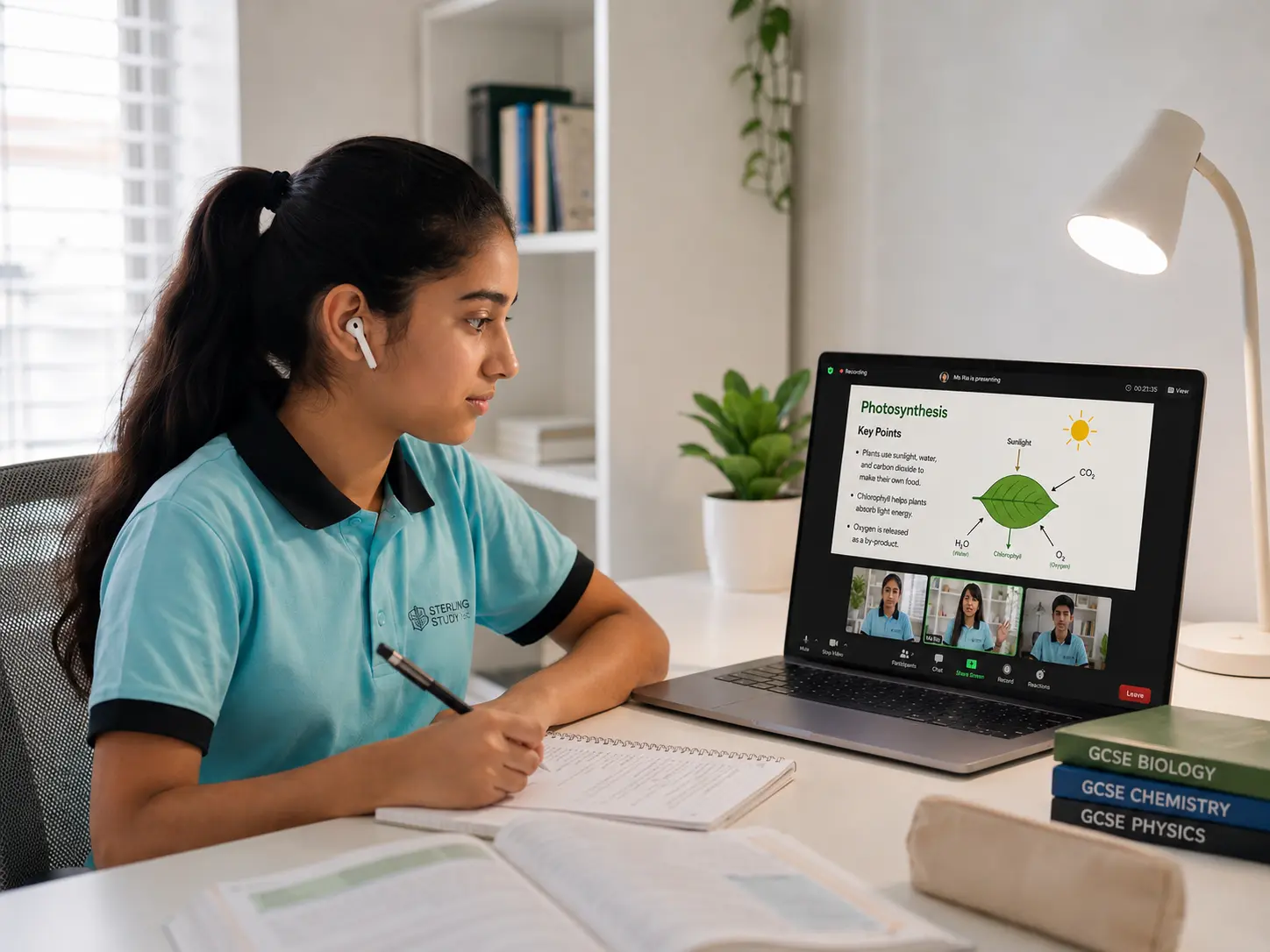 Student attending a live online GCSE group class with Sterling Study
